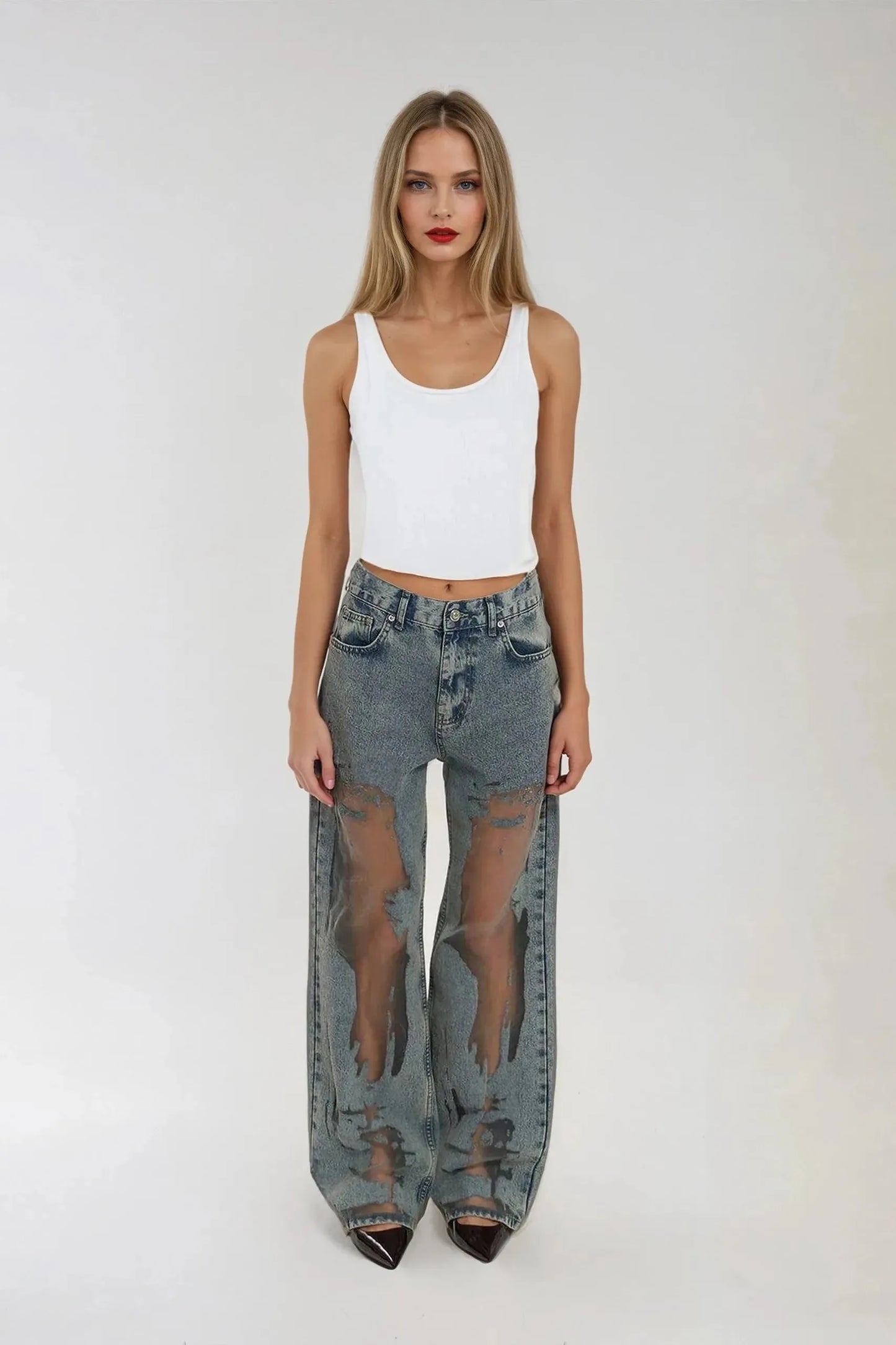 Nova – Sheer Panel Wide-Leg Jeans