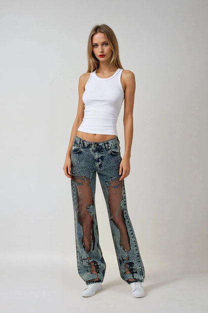 Nova – Sheer Panel Wide-Leg Jeans